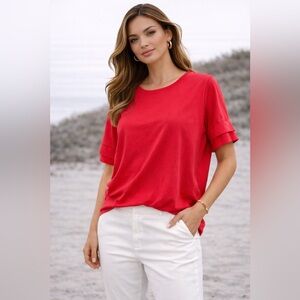 NWT Michael Kors Coral Ruffle Sleeve Blouse | Gold Logo | Designer L